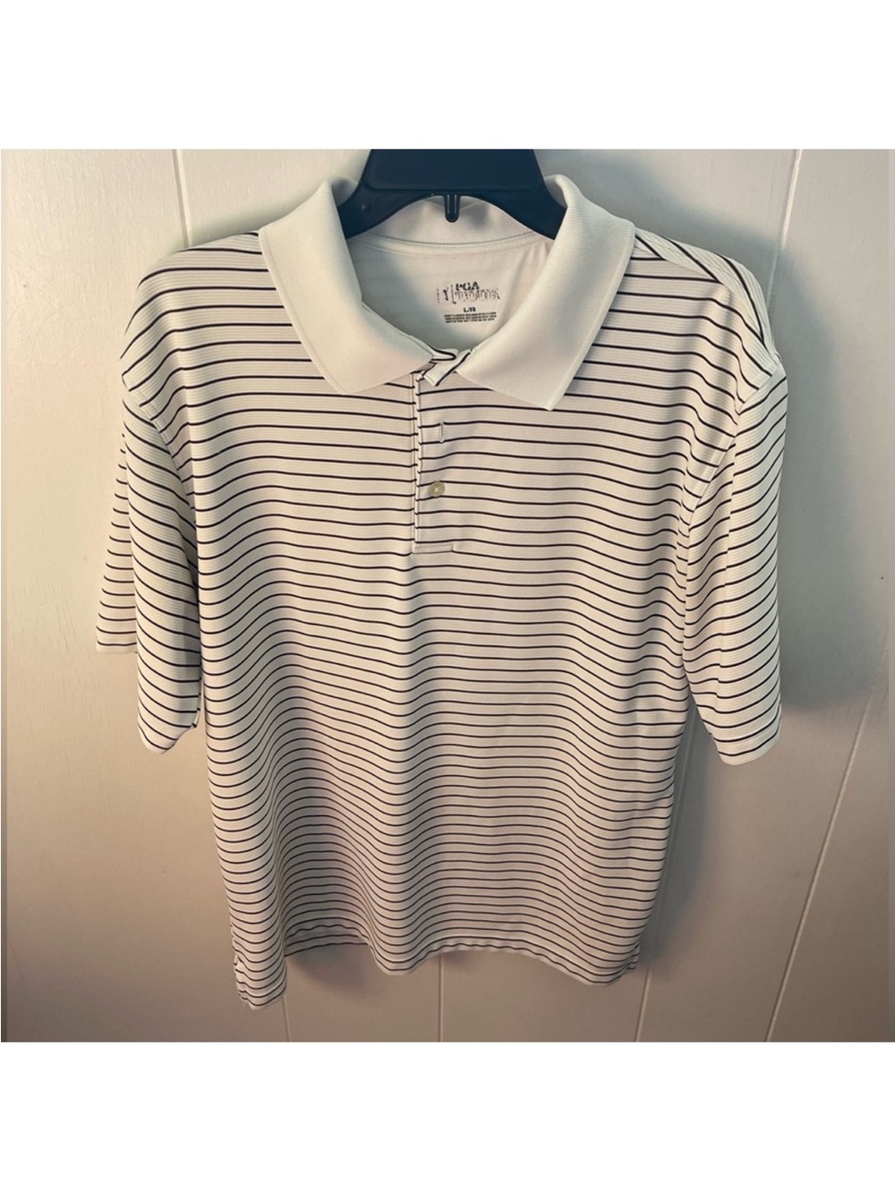 Classic White & Black Striped Men's Polo Shirt golf polo size LARGE